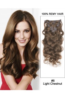 20” 9pcs Body Wave Clip in Remy Human Hair Extensions #8 Light Chestnut 20” 9pcs Body Wave Clip in Remy Human Hair Extensions #8 Light Chestnut